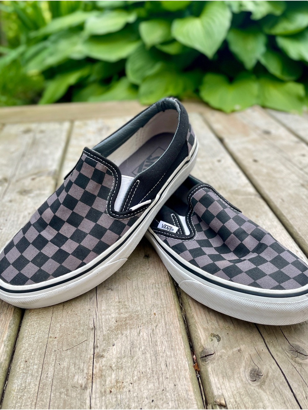 Vans Checkerboard Slip-On Sneakers in Black and Grey